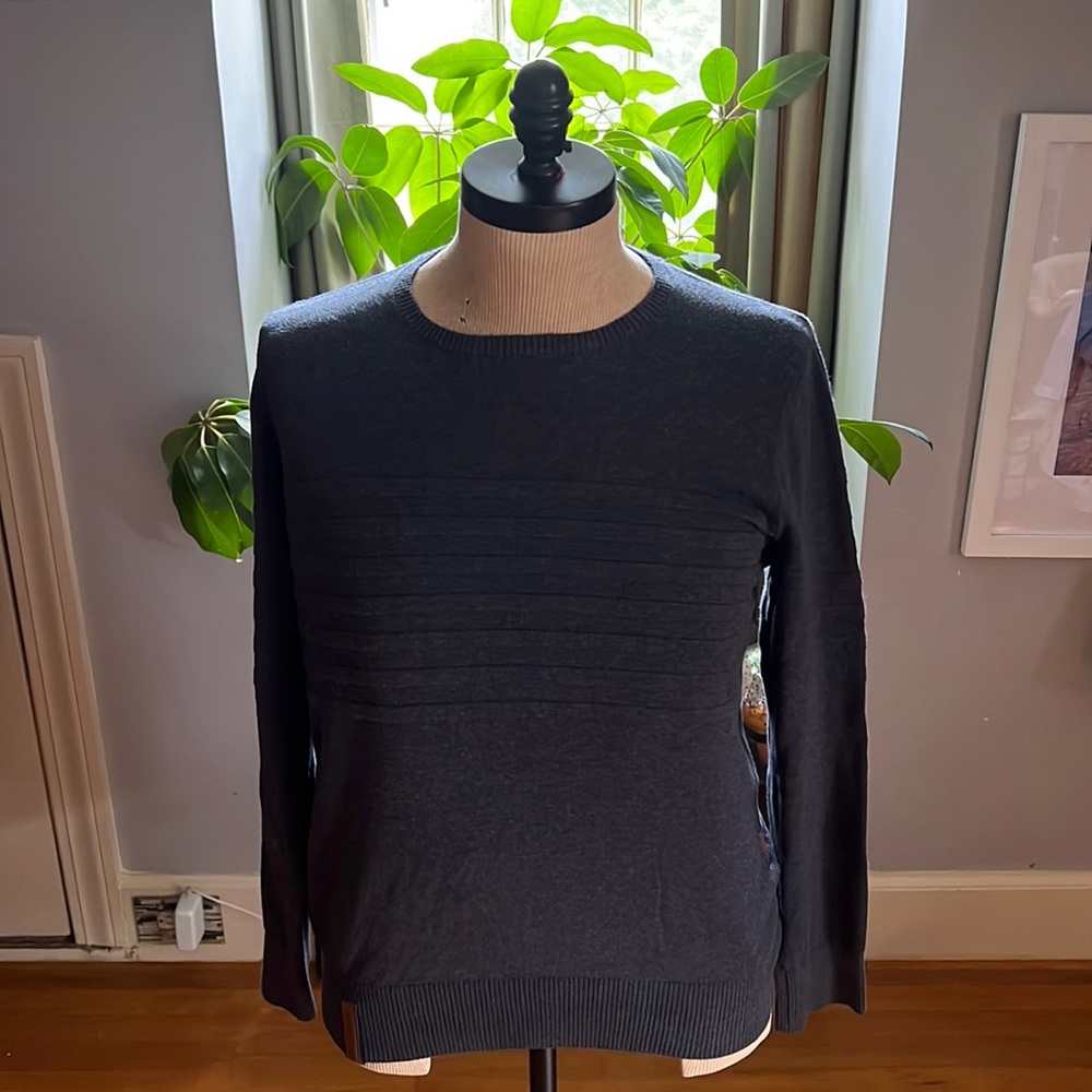 Naketano Mens Long Sleeve Dark Gray  Striped Crew Neck Cotton Sweater Sz Large